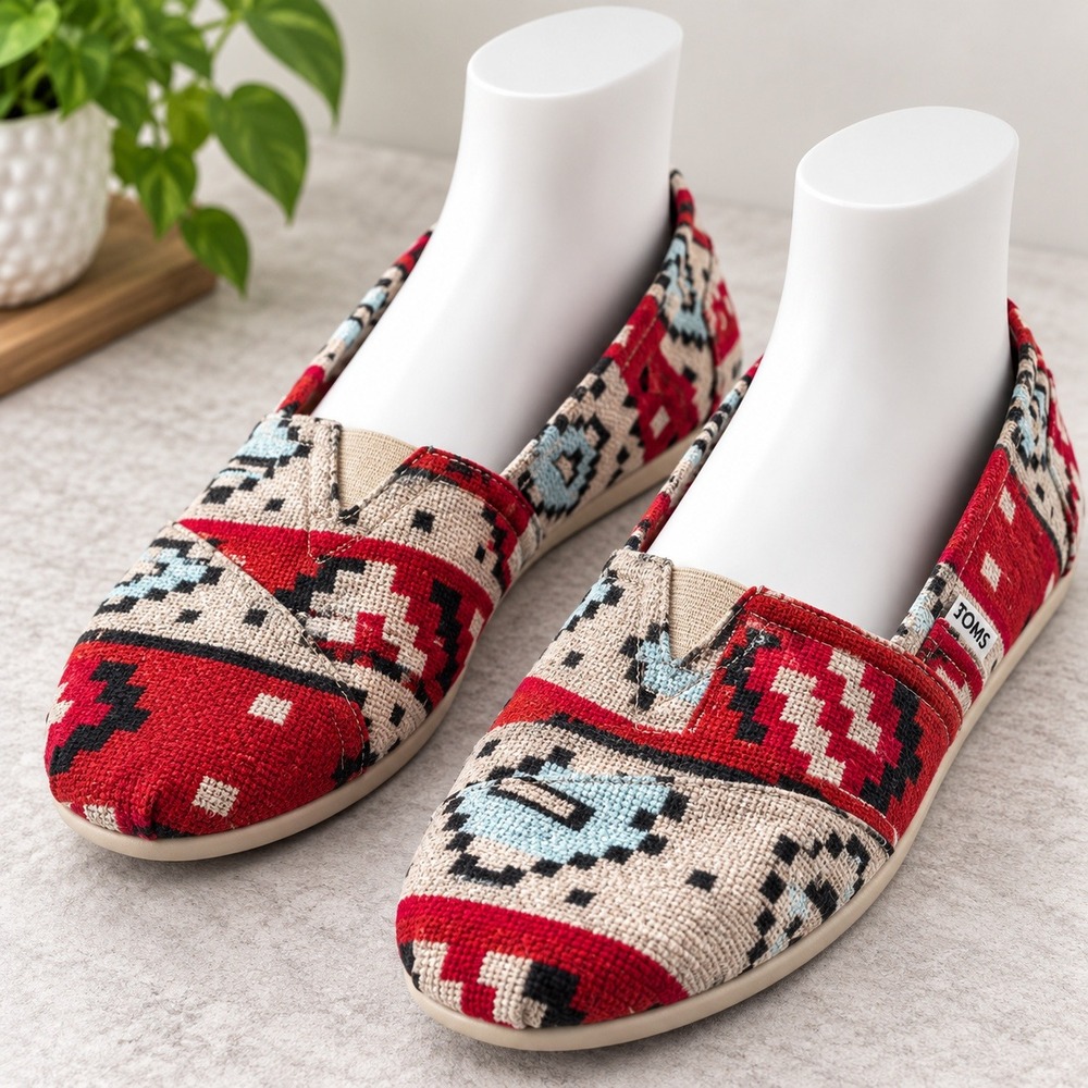 TOMS Alpargata Slip On Shoes Mens 12 Red Multi Southwestern Knit Loafers